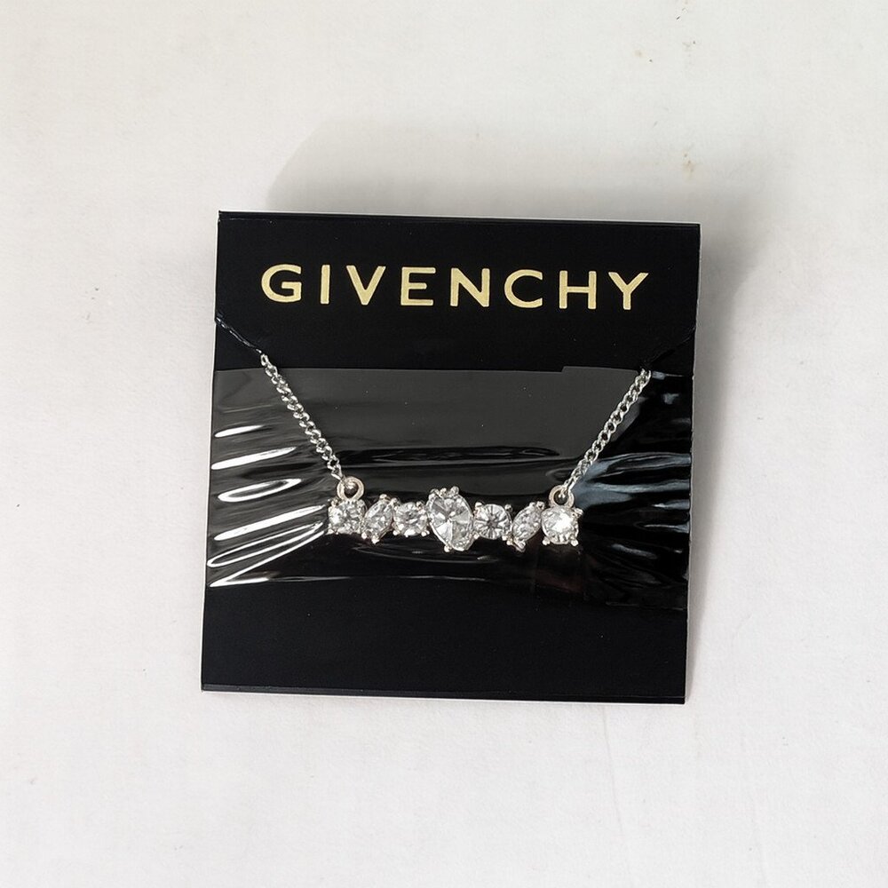 Givenchy Multi Shape Crystal Bar Necklace Silver New